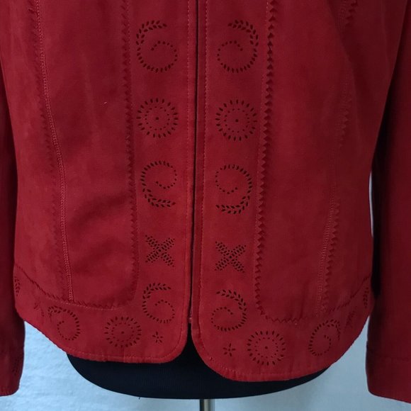 Conrad C Collection Womens 14 Red Faux Suede Full Zip Long Sleeve Jacket - Picture 4 of 16